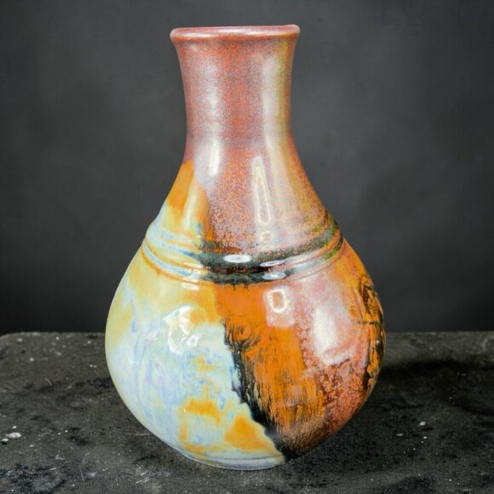 Hand Made Studio Art Pottery Stoneware Vase Vessel Bottle Shaped Beautiful Glaze